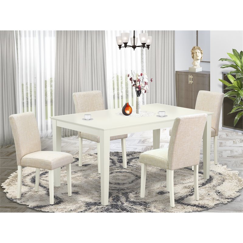 Pemberly Row 5-Piece Wood Dining Set with Fabric Seat in White