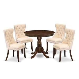 Pemberly Row 5-Piece Dining Room Set in Antique Walnut/Light Beige