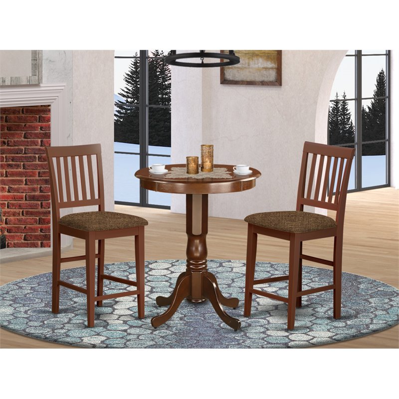 Pemberly Row 3-Piece Wood Pub Table and Chair Set in Mahogany Finish
