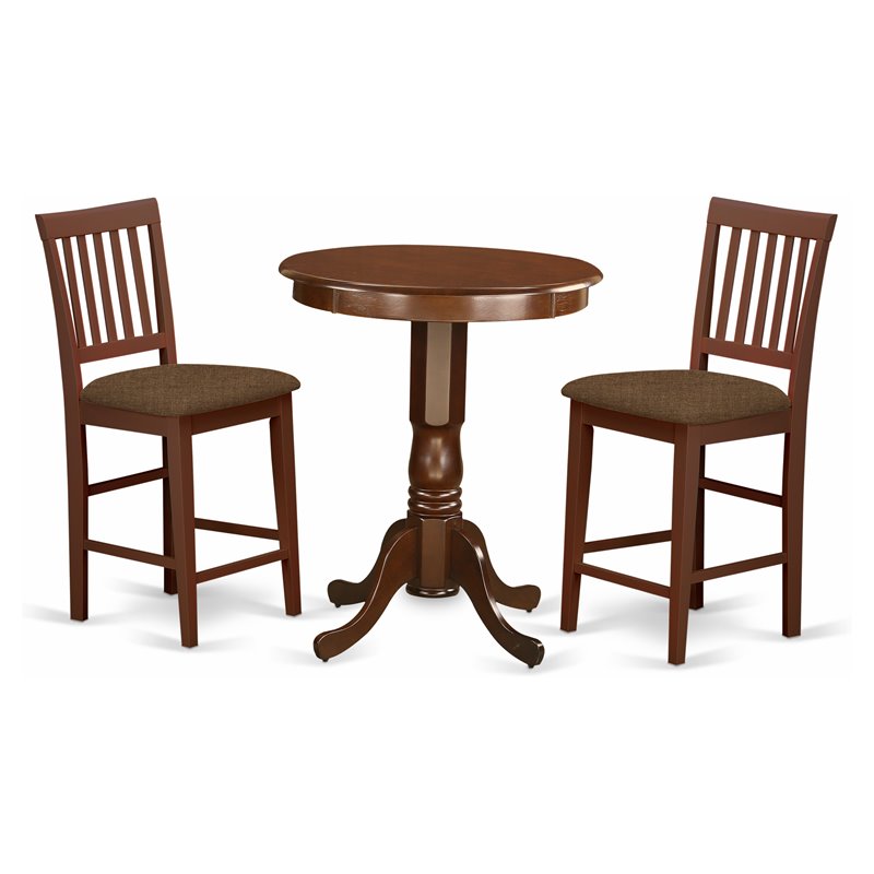 Pemberly Row 3-Piece Wood Pub Table and Chair Set in Mahogany Finish