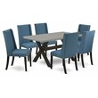 Pemberly Row 7-Piece X-Style Wood Dining Set in Mineral Blue Finish