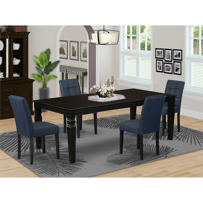 Pemberly Row 5-Piece Dining Set with Butterfly Leaf Table in Black and Navy