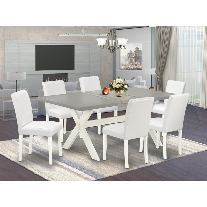 Pemberly Row 7-Piece White Wood Dining Table Set with Wire-Brushed Finish