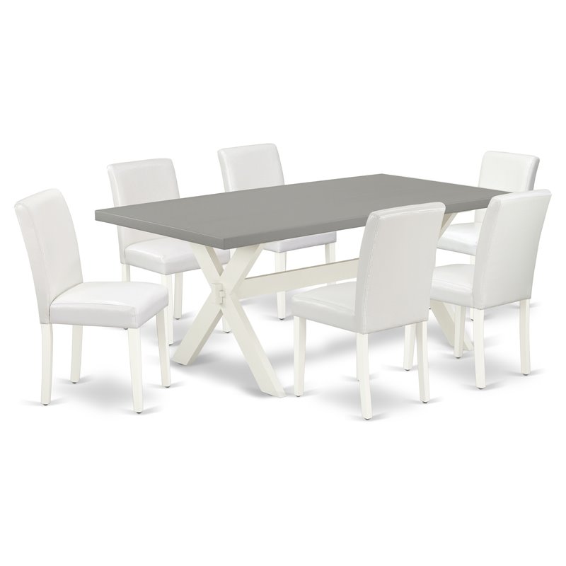 Pemberly Row 7-Piece White Wood Dining Table Set with Wire-Brushed Finish