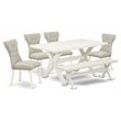 Pemberly Row 6-Piece Linen White Kitchen Set with Small Bench and Chairs