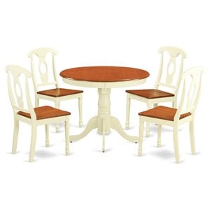 Pemberly Row 5-Piece Round Wood Dining Table Set in Buttermilk & Cherry