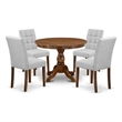 Pemberly Row 5-Piece Dining Set in Antique Walnut with Light Gray Seats