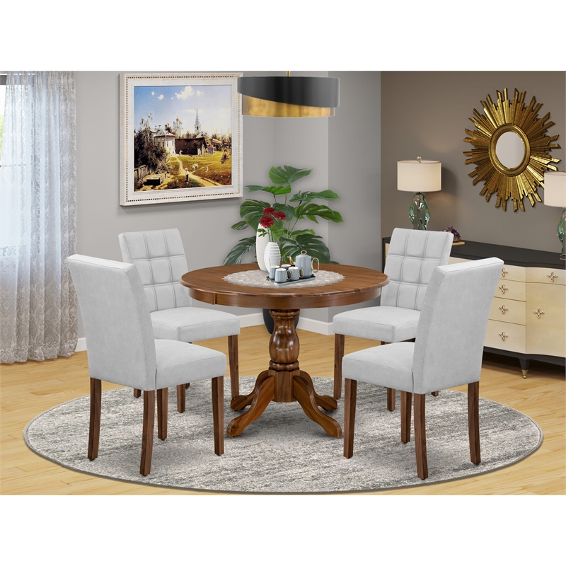 Pemberly Row 5-Piece Dining Set in Antique Walnut with Light Gray Seats