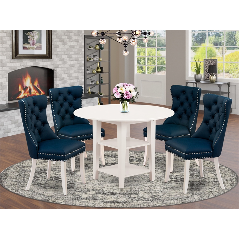 Pemberly Row 5-Piece Kitchen Set with Chairs in Linen White/Navy Blue