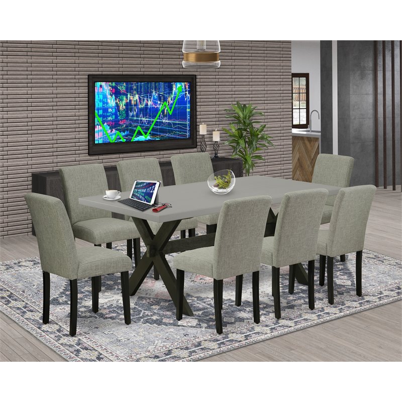 Pemberly Row 9-Piece Wood Dining Set with Black Table and Shitake Chairs