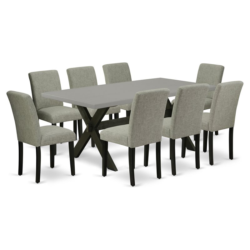 Pemberly Row 9-Piece Wood Dining Set with Black Table and Shitake Chairs