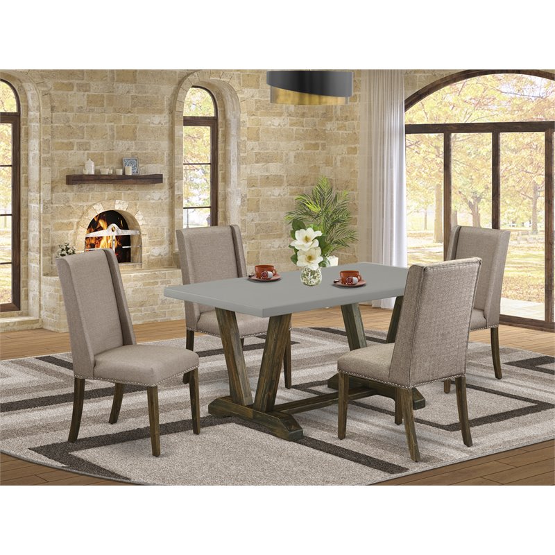Pemberly Row 5-Piece Wood Dining Set in Jacobean Brown and Cement Finish