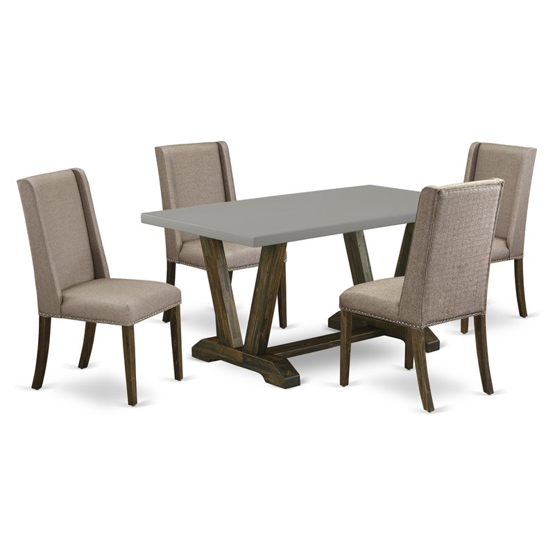 Pemberly Row 5-Piece Wood Dining Set in Jacobean Brown and Cement Finish