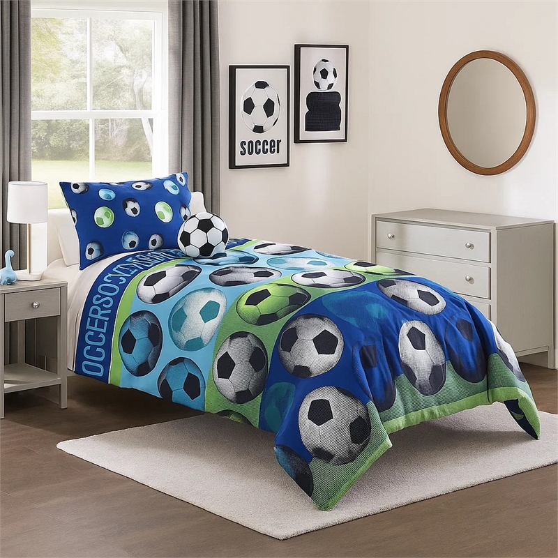 Pemberly Row 4-Piece Full Comforter Set with Soccer Theme in Multicolor