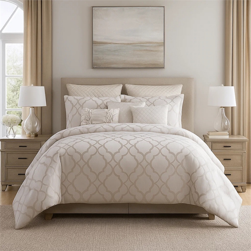 Pemberly Row 10-Piece King Comforter Set with Quatrefoil Prints in White
