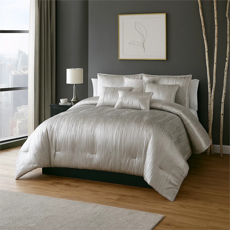 Pemberly Row 7-Piece Queen Comforter Set with Crinkle Texture in Silver