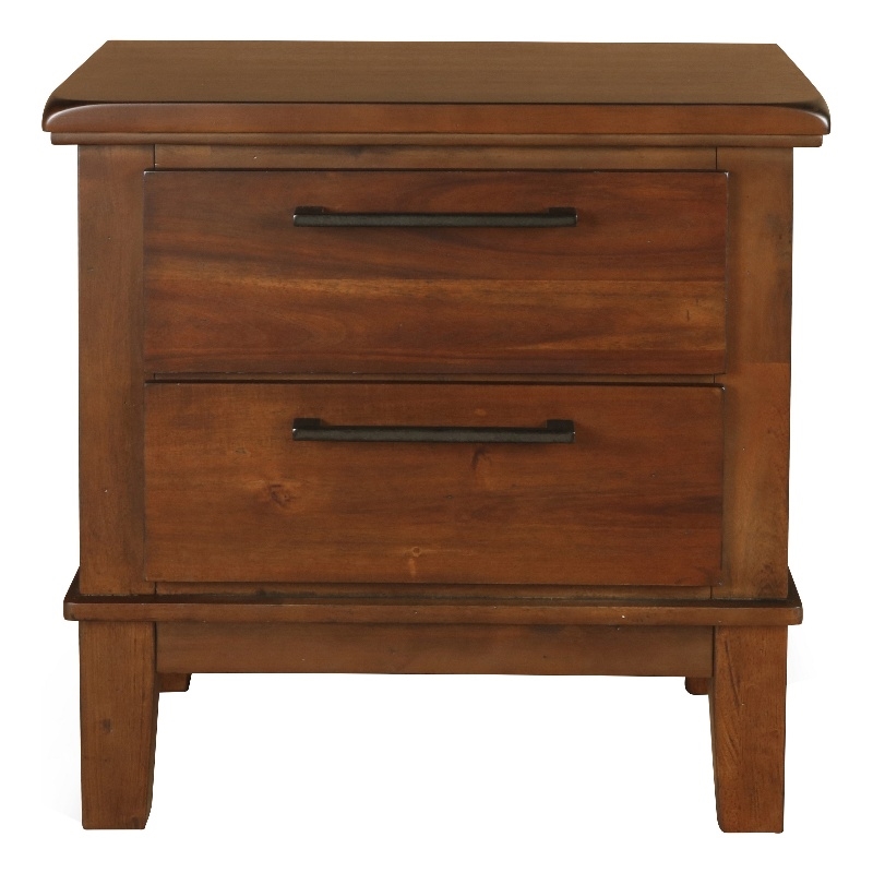 Pemberly Row 2-Drawer Nightstand with Chamfered Legs and Pulls in Brown