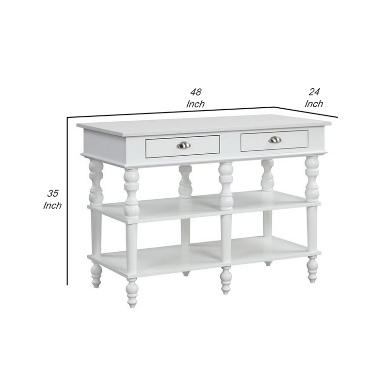 Pemberly Row Kitchen Island with Marble Top and 2 Drawers in White