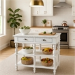 Pemberly Row Kitchen Island with Marble Top and 2 Drawers in White