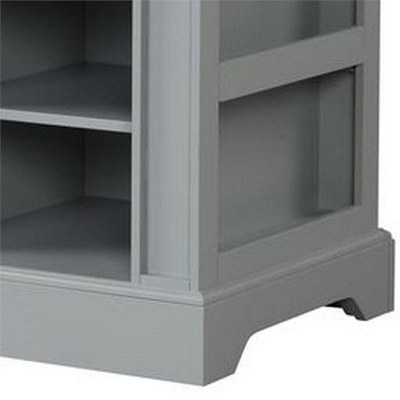 Pemberly Row Kitchen Island with Steel Top and 4 Open Compartments in Gray