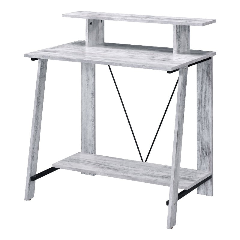 Pemberly Row Writing Desk with V-Shaped Metal Frame and 3 Drawers in White