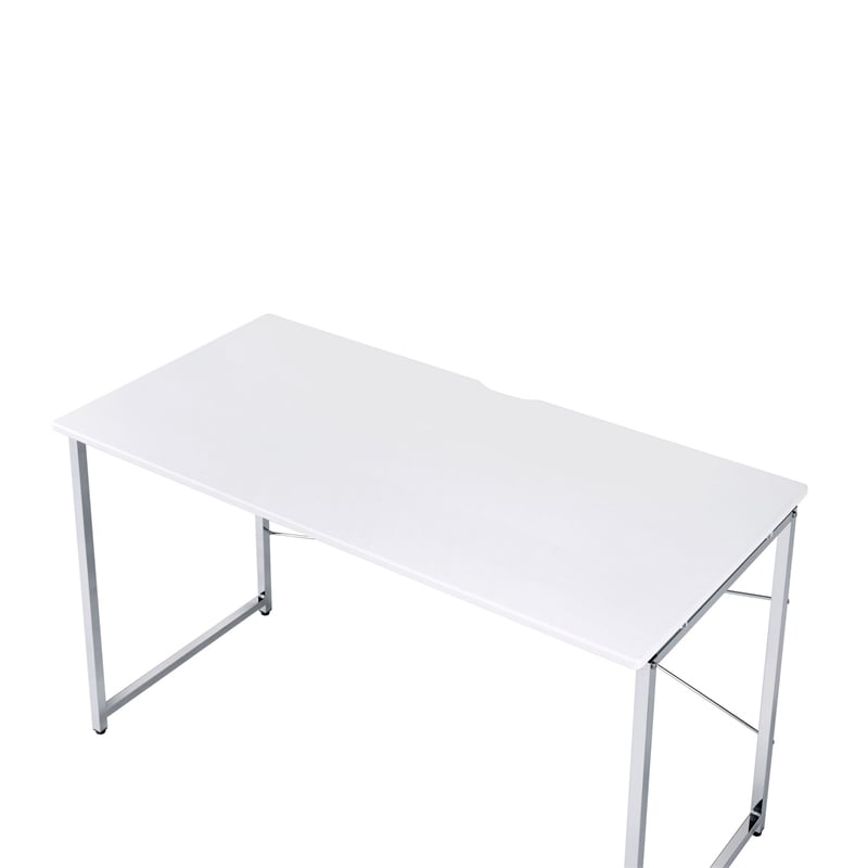 Pemberly Row Writing Desk with X-Shaped Bar and Frame in Chrome and White