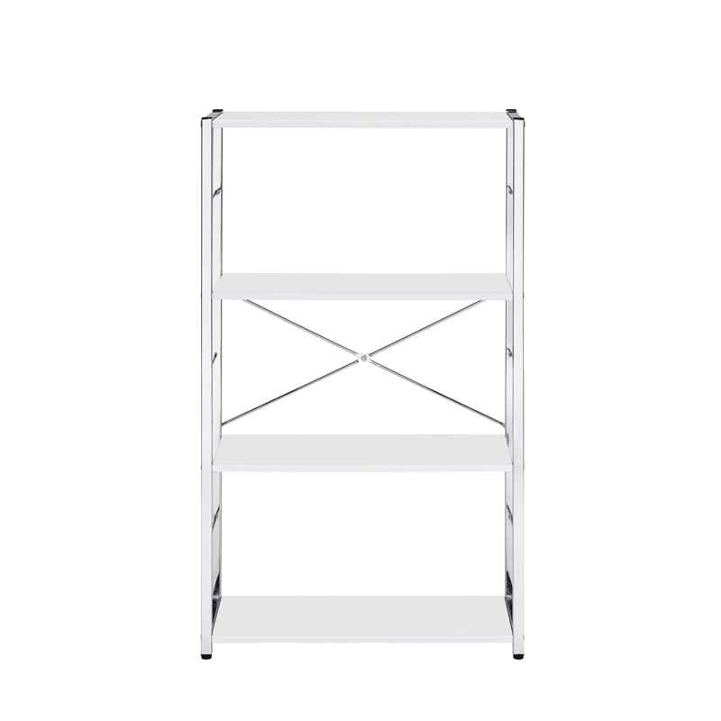 Pemberly Row Bookshelf with X-Shaped Bar and Frame in Chrome and White