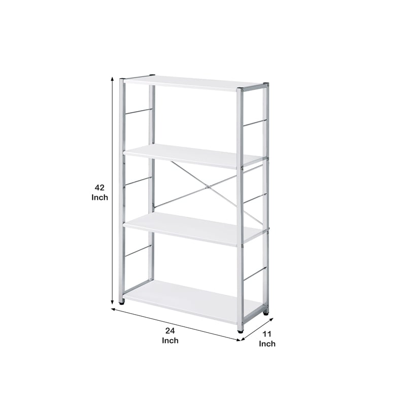Pemberly Row Bookshelf with X-Shaped Bar and Frame in Chrome and White