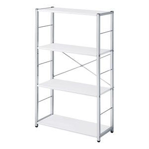 Pemberly Row Bookshelf with X-Shaped Bar and Frame in Chrome and White