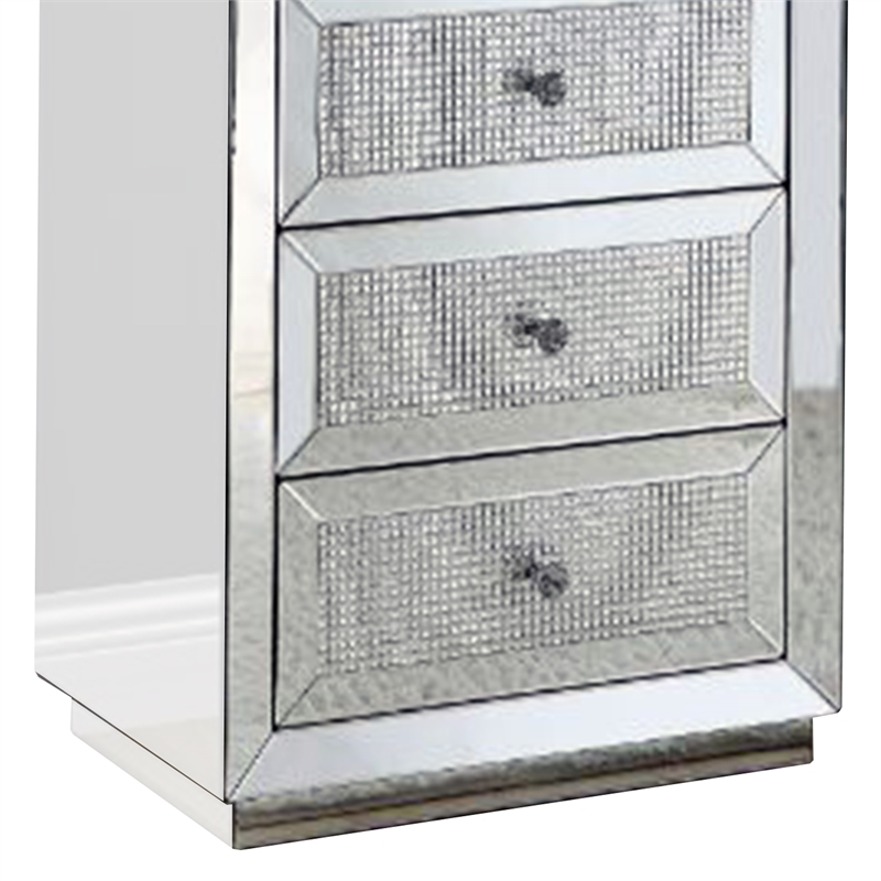 Pemberly Row 6-Drawer Mirrored Cabinet with Faux Diamond Inlays in Silver