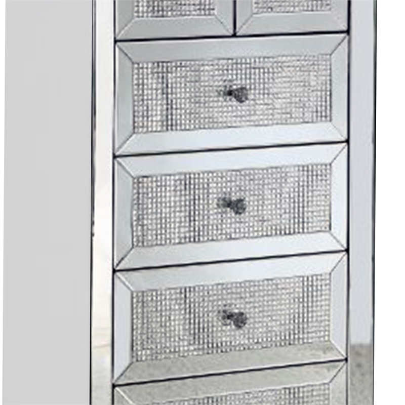 Pemberly Row 6-Drawer Mirrored Cabinet with Faux Diamond Inlays in Silver