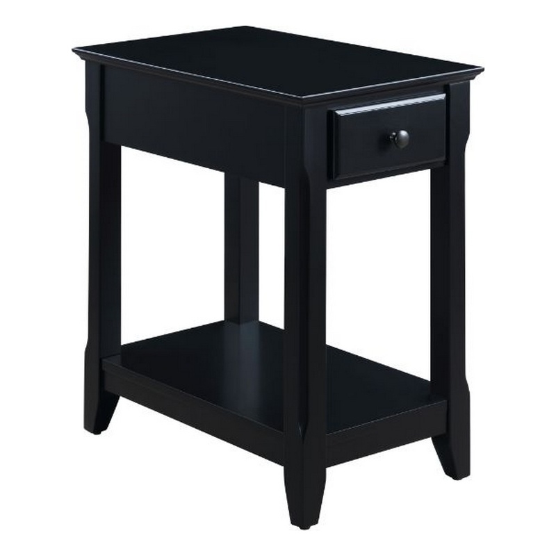 Pemberly Row Wood Accent Table with 1 Drawer and Bottom Shelf in Black