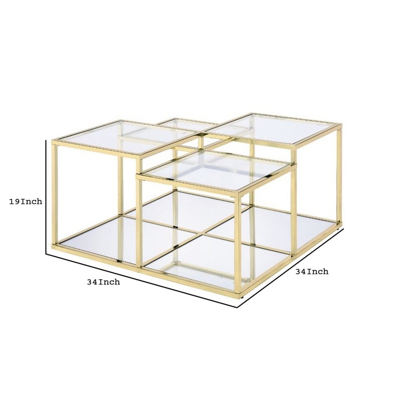 Pemberly Row Coffee Table with Glass Top and Tubular Metal Frame in Gold