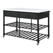 Pemberly Row Kitchen Island with Marble Top & 2 Drawers in Black and White