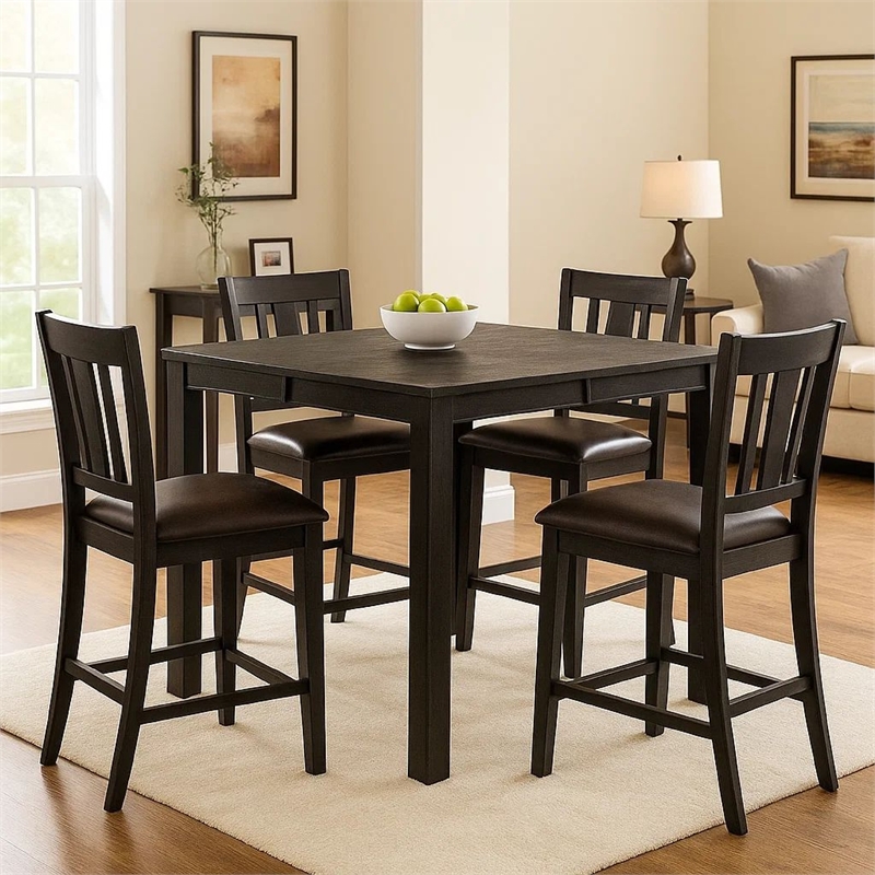 Pemberly Row Counter Height Table with Block Legs in Antique Black