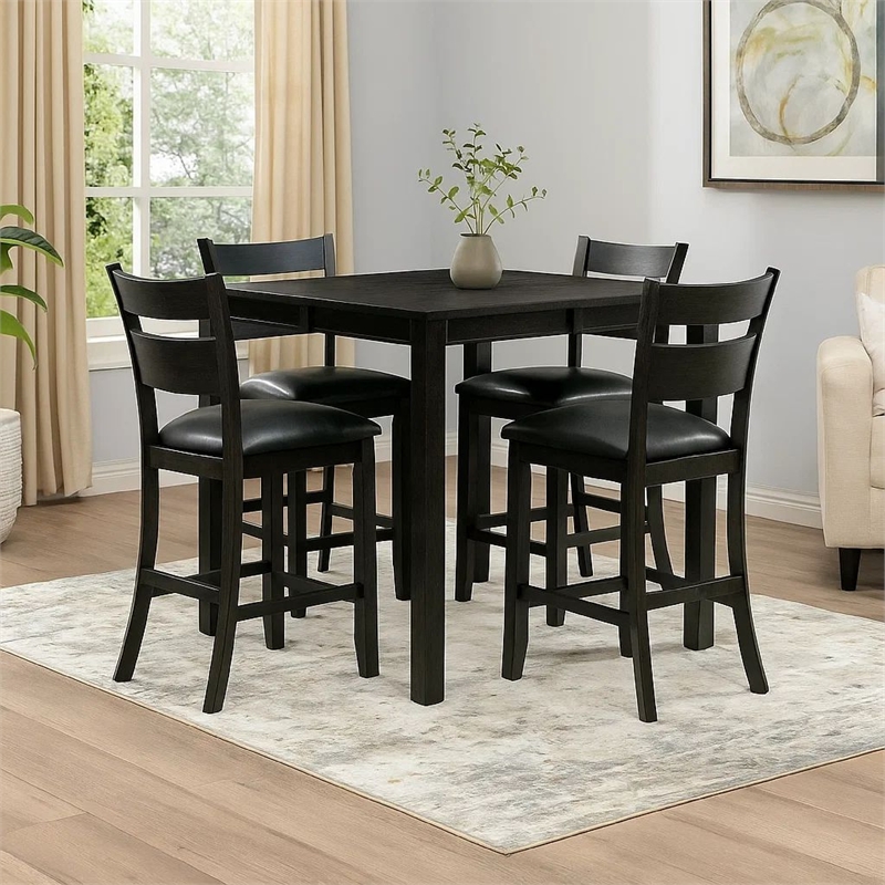 Pemberly Row Counter Height Table with Block Legs in Antique Black