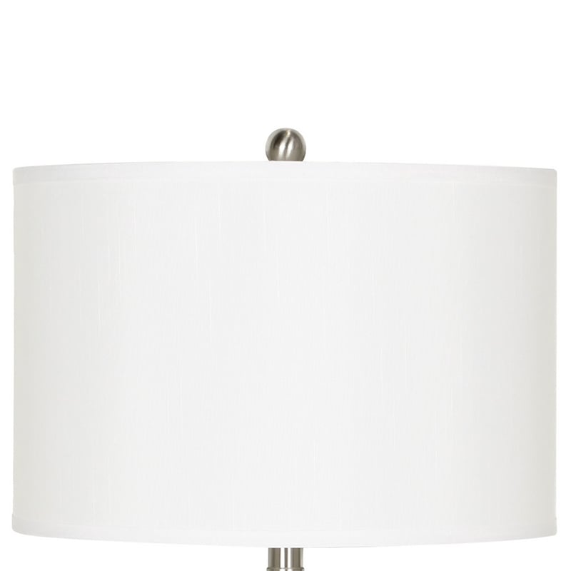 Pemberly Row 100W Table Lamp with Drum Shade and Outlet in White & Silver