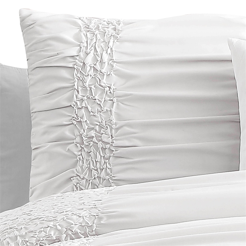 Pemberly Row 4-Piece Twin Comforter Set with Ruching 86 x 68 in White