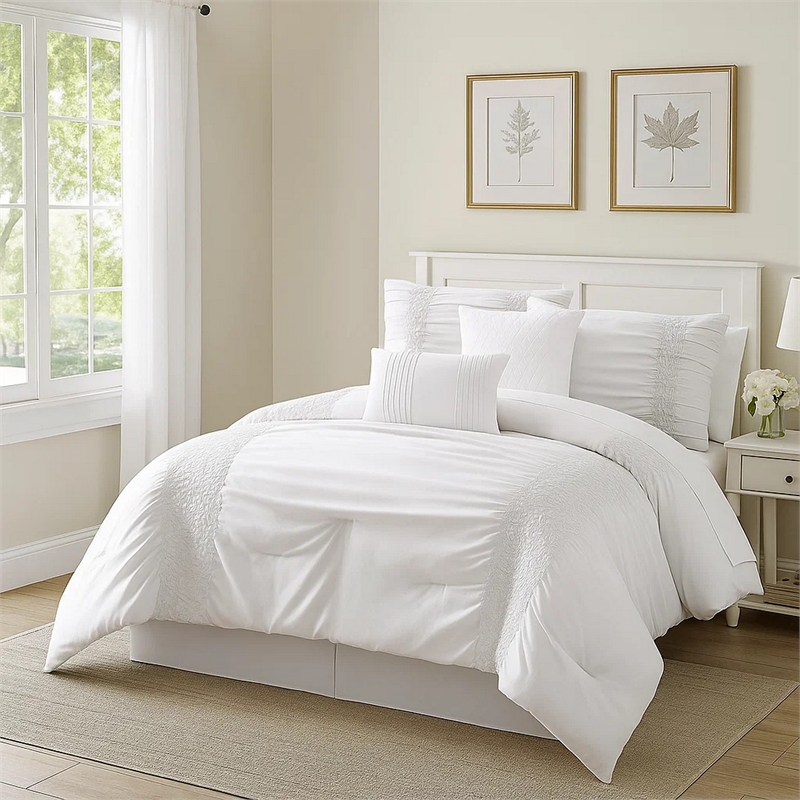 Pemberly Row 4-Piece Twin Comforter Set with Ruching 86 x 68 in White