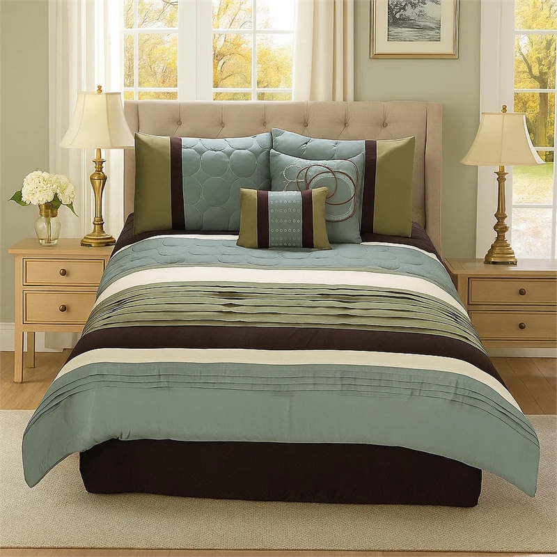 Pemberly Row 6-Piece King Comforter Set with Embroidery in Green and Blue