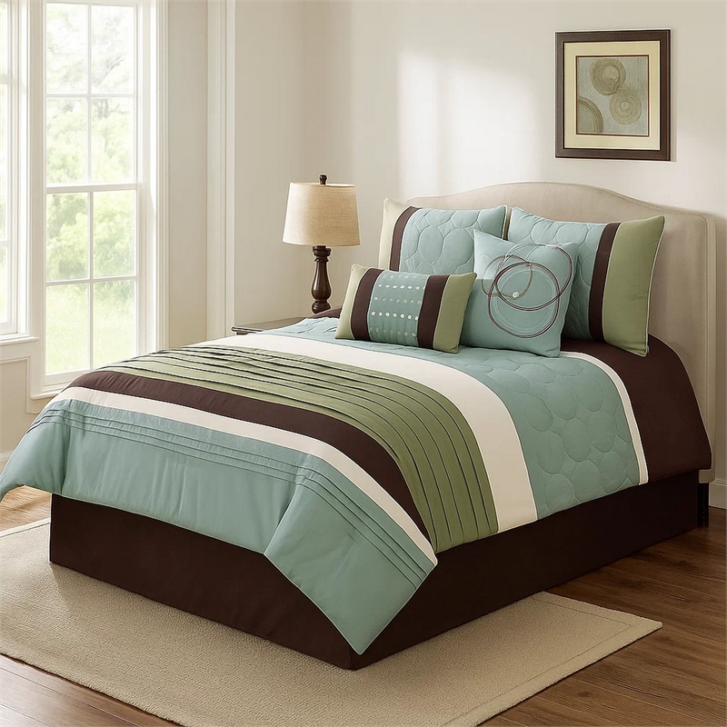 Pemberly Row 6-Piece King Comforter Set with Embroidery in Green and Blue