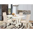 Pemberly Row 5-Piece Linen White Wood Dining Set with Parson Chairs