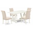 Pemberly Row 5-Piece Linen White Wood Dining Set with Parson Chairs
