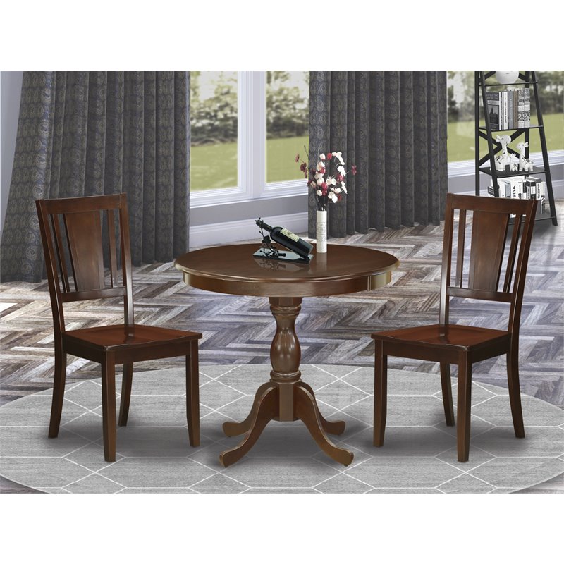 Pemberly Row 3-Piece Dining Set Rubber Wood Panel Back Mahogany Finish