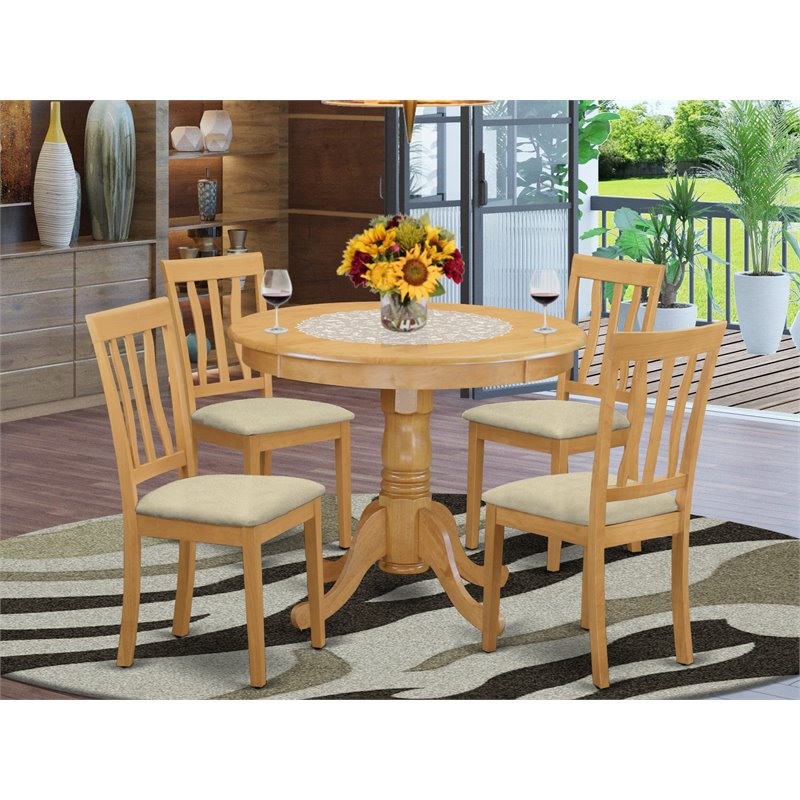 Pemberly Row 5-Piece Round Dining Table Set in Oak Wood Finish