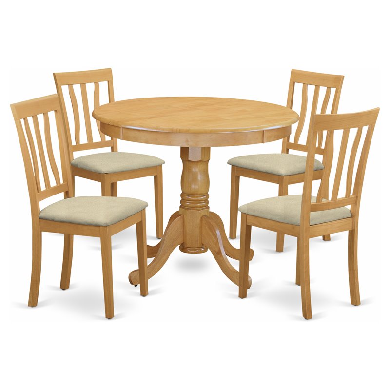 Pemberly Row 5-Piece Round Dining Table Set in Oak Wood Finish