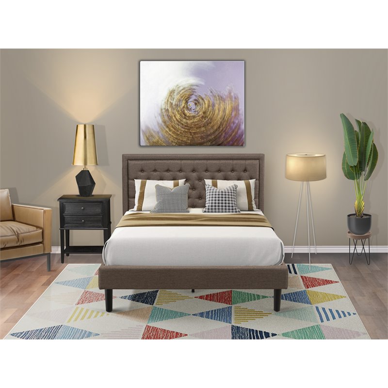 Pemberly Row Queen Platform Bed Set with Linen Fabric in Brown
