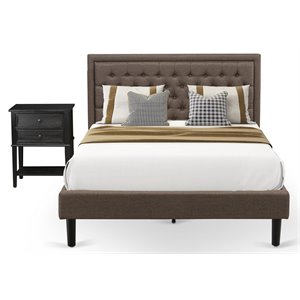 Pemberly Row Queen Platform Bed Set with Linen Fabric in Brown