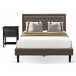 Pemberly Row Queen Platform Bed Set with Linen Fabric in Brown