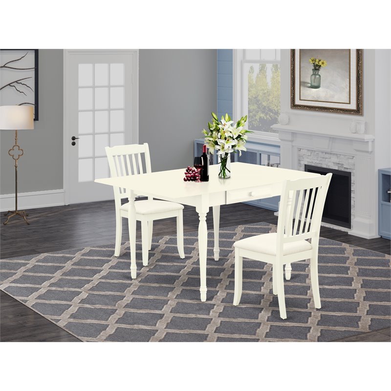 Pemberly Row 3-Piece Dining Set in Linen White with Slat Back Chairs